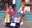Buskers with harp and fiddle, Kirkwall, Orkney